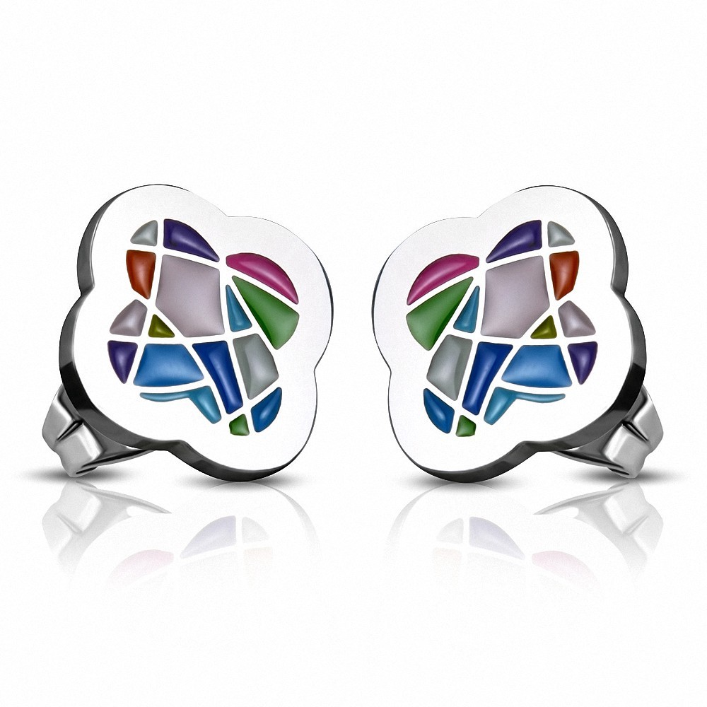 Boucles d'oreilles clous en acier inoxydable émaillées colorées (paire)