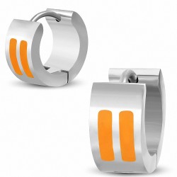 7mm | Boucles d'oreilles Huggie en acier inoxydable double barre émaillée orange (paire)