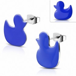 Boucles d'oreilles du petit canard émaillé bleu royal en acier inoxydable (paire)