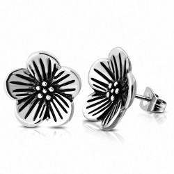 Boucles d'oreilles clous à fleurs bicolores en acier inoxydable (paire)