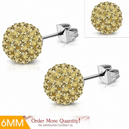 6mm | Boucles d'oreilles Shamballa en acier inoxydable Argil Disco Ball avec topaze légère CZ (paire)