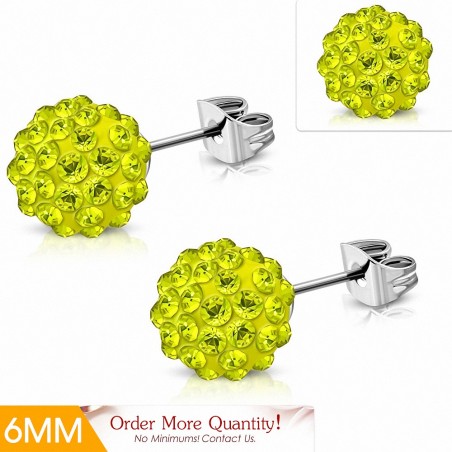 6mm | Boucles d'oreilles Shamballa en acier inoxydable Argil Disco Ball avec CZ jaune (paire)