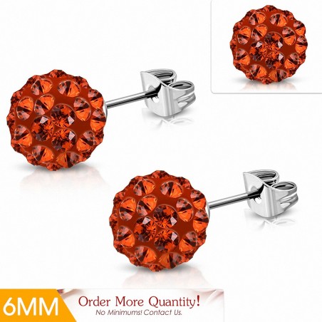 6mm | Boucles d'oreilles Shamballa en acier inoxydable Argil Disco Ball avec orange CZ Jacinthe (paire)