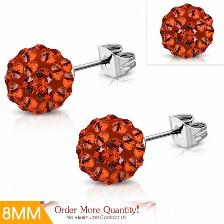 8mm | Boucles d'oreilles Shamballa en acier inoxydable Argil Disco Ball avec orange CZ Jacinthe (paire)