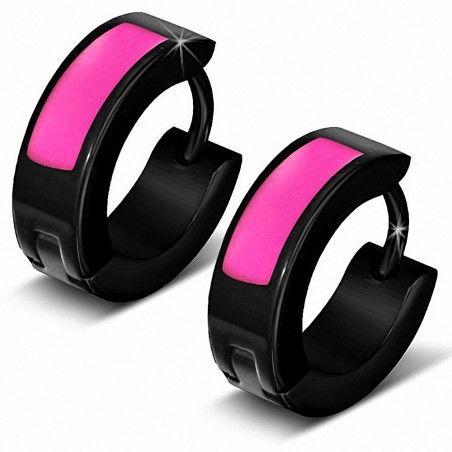 7mm | Boucles d'oreilles Huggie en acier inoxydable émaillé rose noir (paire)