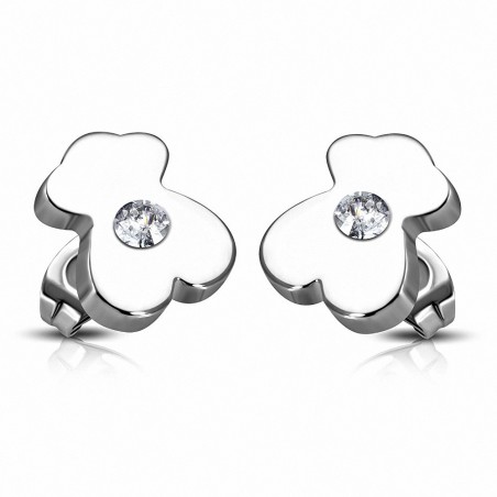 Boucles d'oreilles clous Teddy Bear en acier inoxydable avec cz incolore (paire)