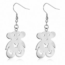 Boucles d'oreilles à crochet long en forme de papillon ourson en acier inoxydable (paire)