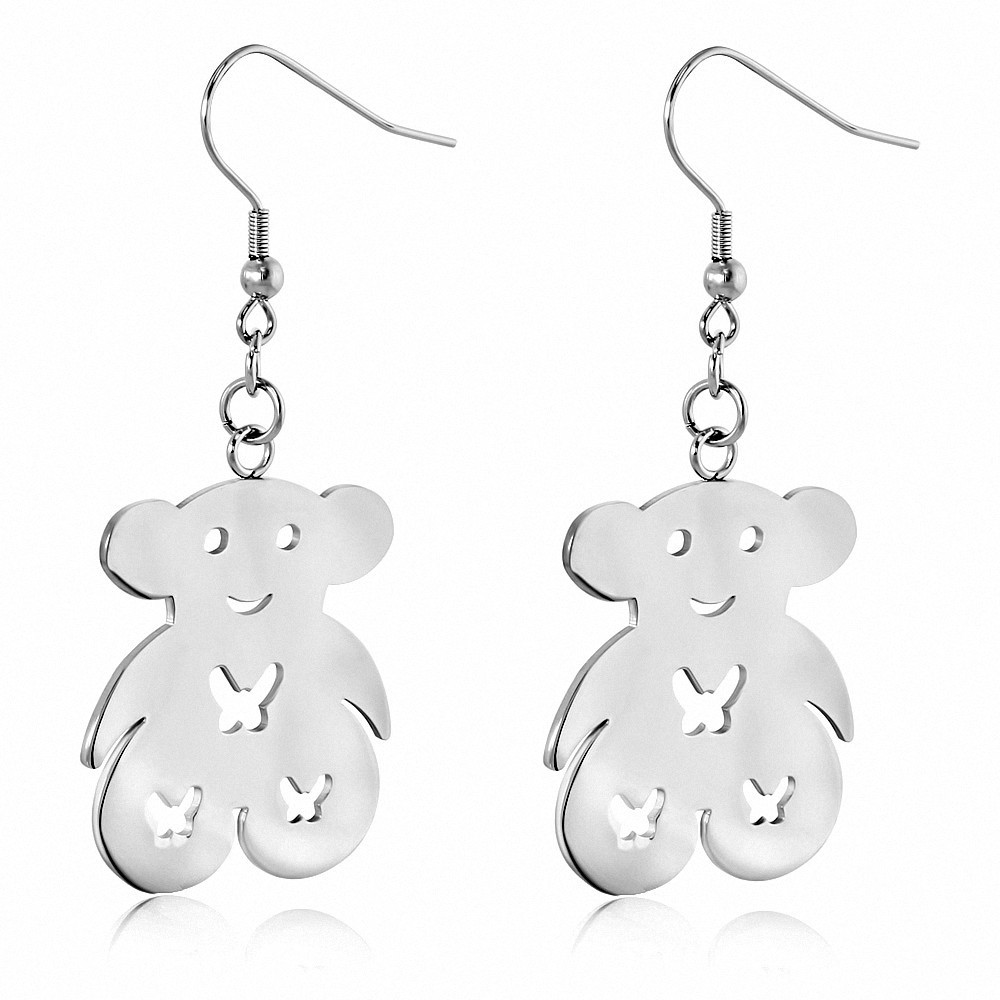 Boucles d'oreilles à crochet long en forme de papillon ourson en acier inoxydable (paire)