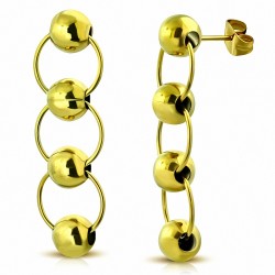 Boucles d'oreilles en acier inoxydable plaqué couleur or et boule sertie de longues gouttes (paire)