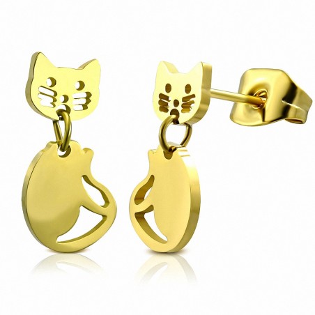 Boucles d'oreilles en acier inoxydable doré avec chat