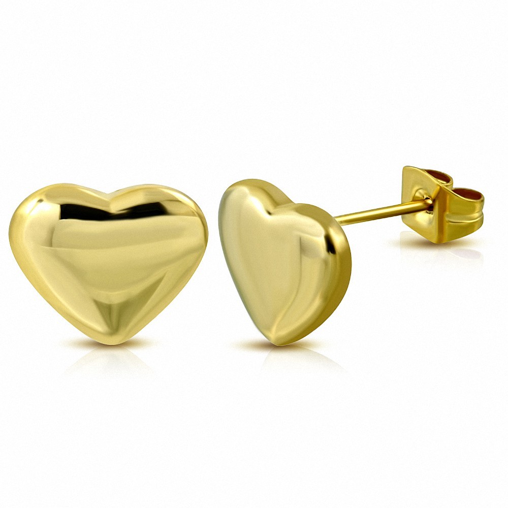 Boucles d'oreilles clous en forme de coeur d'amour  acier inoxydable plaqué en couleur d'or (paire)