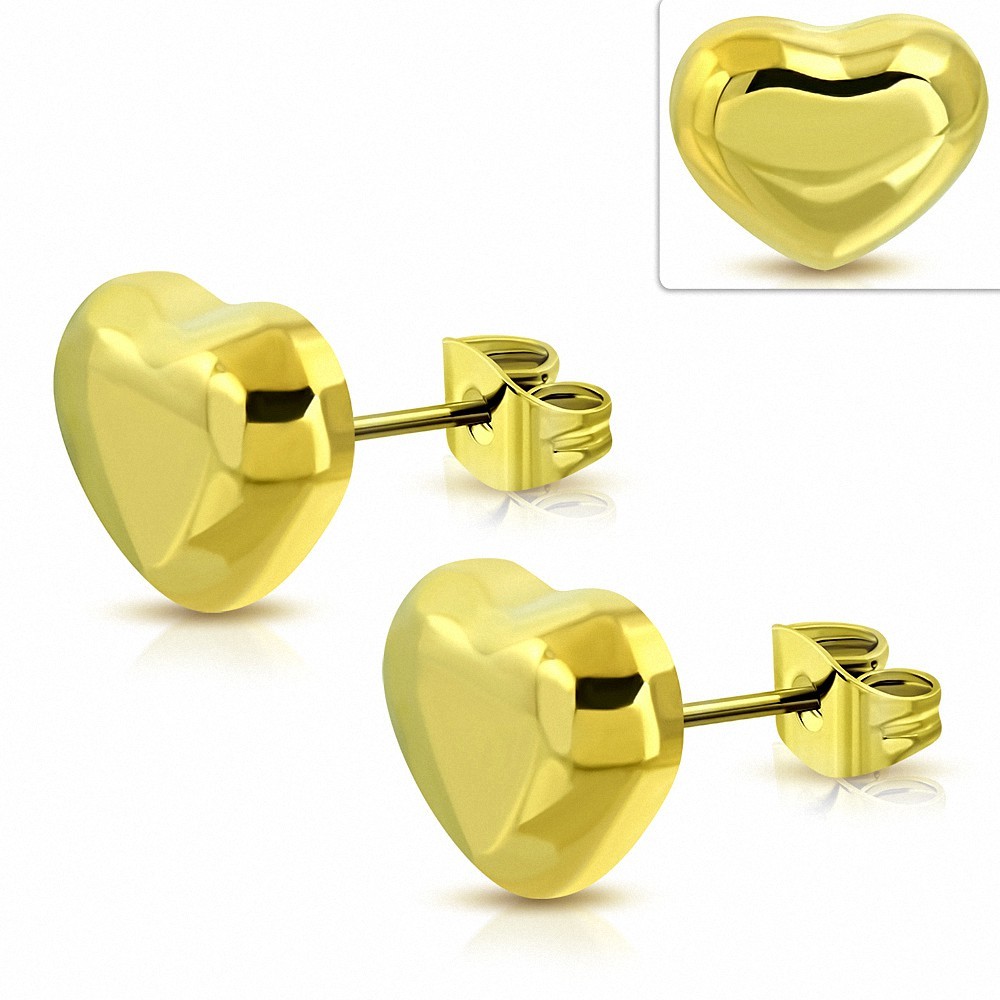 Boucles d'oreilles en forme de coeur en acier inoxydable doré avec couleur dorée (paire)