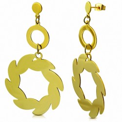 Boucles d'oreilles pendantes en forme de goutte de fleurs en spirale en acier inoxydable plaqué en couleur d'or (paire)