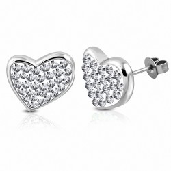 Boucles d'oreilles clous en forme de cœur avec cœur pavé en acier inoxydable avec CZ transparent (paire)