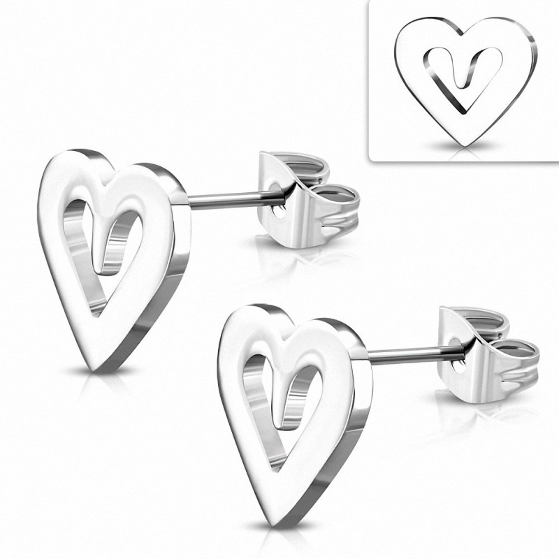 Boucles d'oreilles clous en forme de coeur d'amour  acier inoxydable (paire)