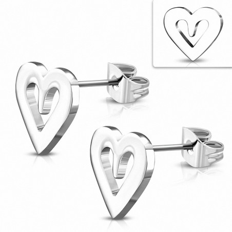 Boucles d'oreilles clous en forme de coeur d'amour  acier inoxydable (paire)