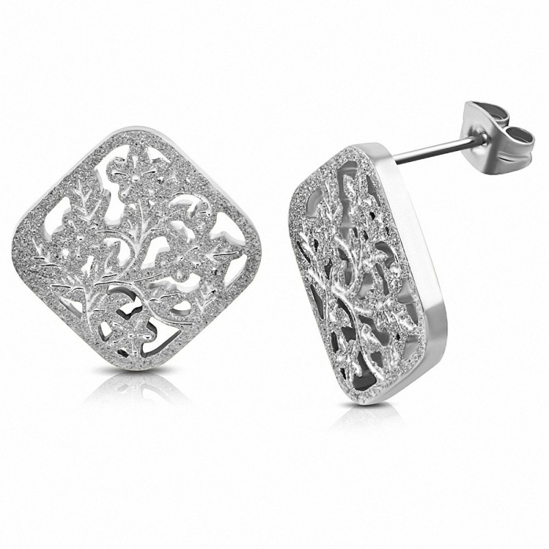 Boucles d'oreilles carrées en vigne spirale sablée en acier inoxydable (paire)