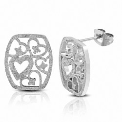 Boucles d'oreille rectangulaires en forme de coeur d'amour sablé en acier inoxydable (paire)