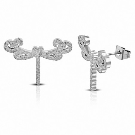 Boucles d'oreilles libellule sablée en acier inoxydable (paire)
