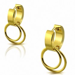 Boucles d'oreilles créoles en forme de cercle et de breloques en forme de cercle en acier inoxydable doré (paire)