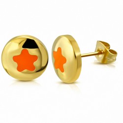 Boucles d'oreilles en argent sterling avec cercle étoilé en acier inoxydable doré orange (paire)