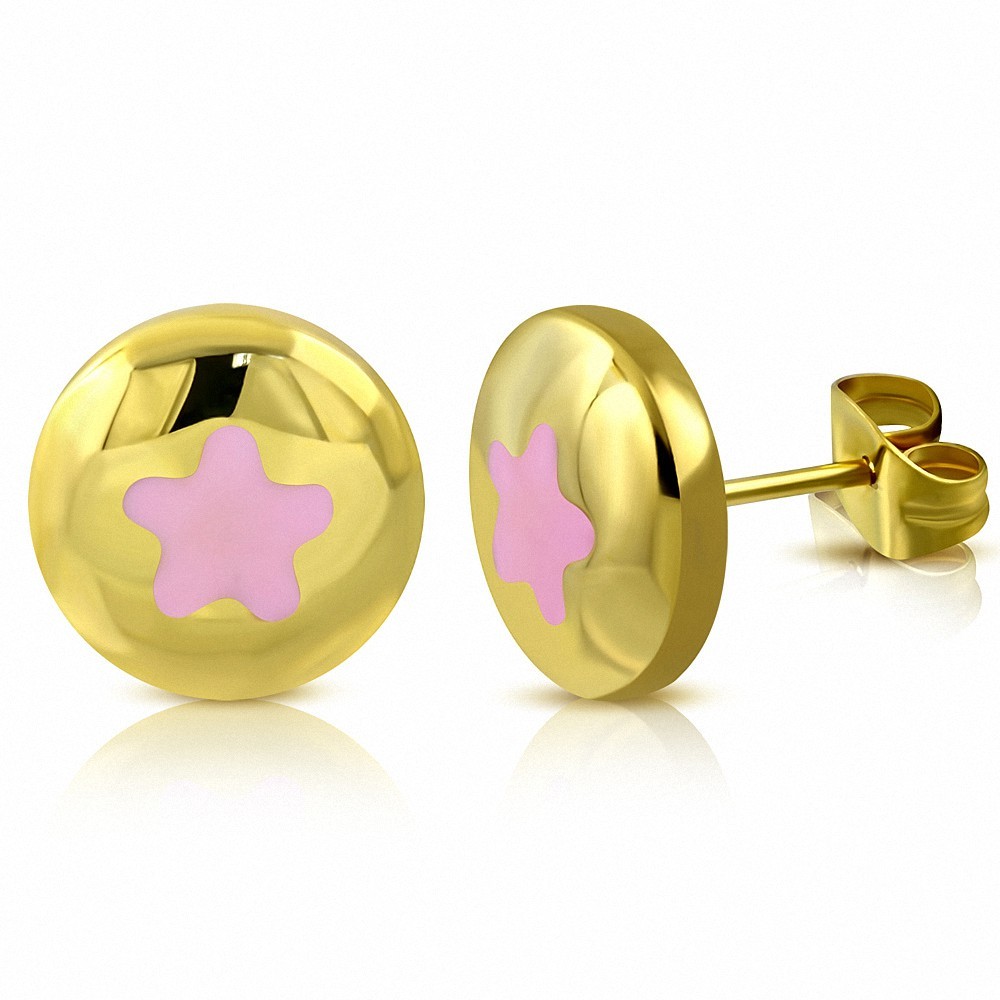 Boucles d'oreilles clous en forme d'étoile en émail rose pâle en acier inoxydable doré rose (paire)