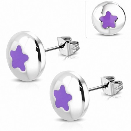Boucles d'oreilles Cercle étoile en acier inoxydable émaillé violet / violet (paire)