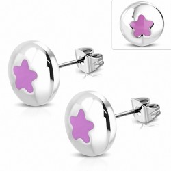 Boucles d'oreilles Cercle à étoiles en acier inoxydable émaillé rose (paire)