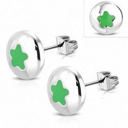 Boucles d'oreilles Cercle étoile en acier inoxydable émaillé vert (paire)