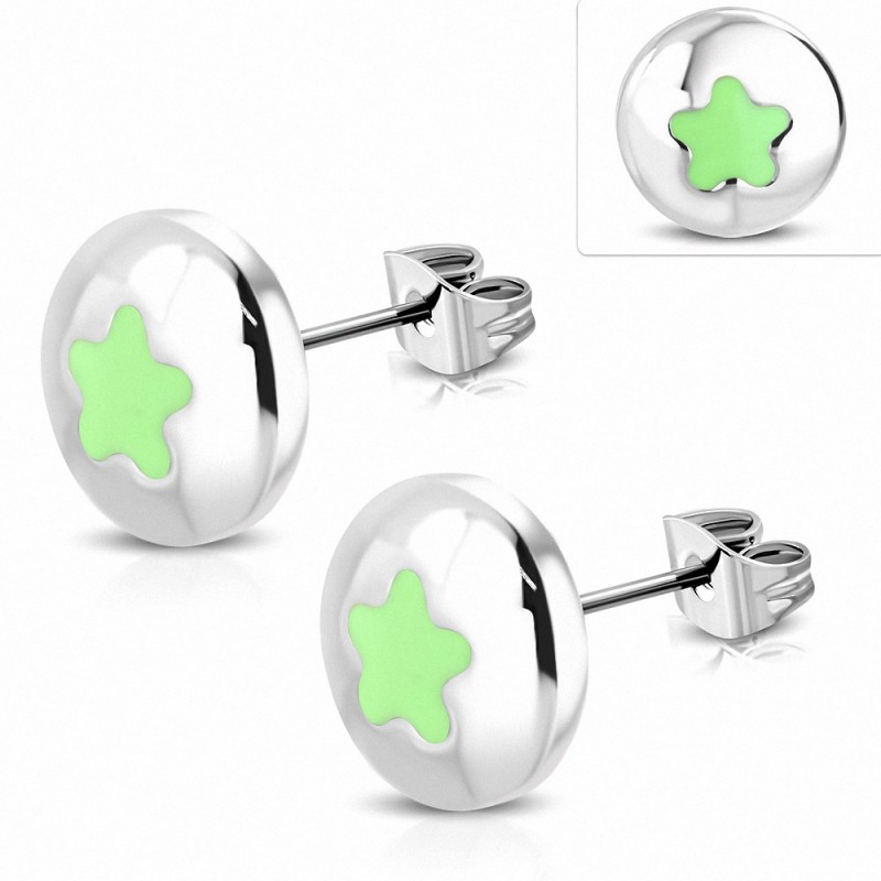 Boucles d'oreilles en acier inoxydable émaillé vert clair (paire)