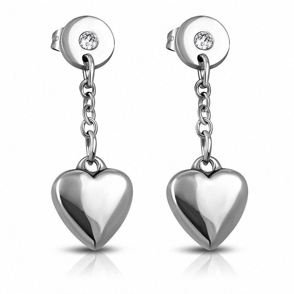 Pendants d'oreilles en forme de coeur en acier inoxydable avec coeur en acier inoxydable avec paire en zircone