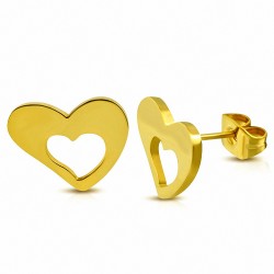 Boucles d'oreilles clous en forme de coeur d'amour en acier inoxydable plaqué de couleur d'or (paire)