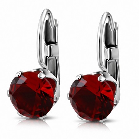 9mm | Boucles d'oreilles dormeuses à cercle rond avec goupilles en acier inoxydable et Siam rouge CZ (paire)