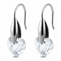 Boucles d'oreilles à crochet français en acier inoxydable avec pendentif coeur en acier inoxydable avec perles en cristal