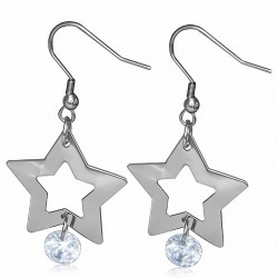 Boucles d'oreilles à crochet en étoile en acier inoxydable avec crochet en zirconium clair (paire)