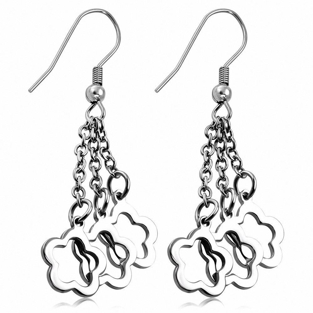 Boucles d'oreilles en forme de boucle d'oreille à crochet long en forme de fleur en acier inoxydable (paire)