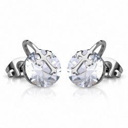 Boucles d'oreilles clous rondes en acier inoxydable avec cercle de croix en acier inoxydable avec paire de cZ transparente