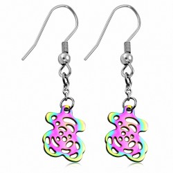 Boucles d'oreilles à crochets longs Teddy Bear en acier inoxydable 2 tons (paire)