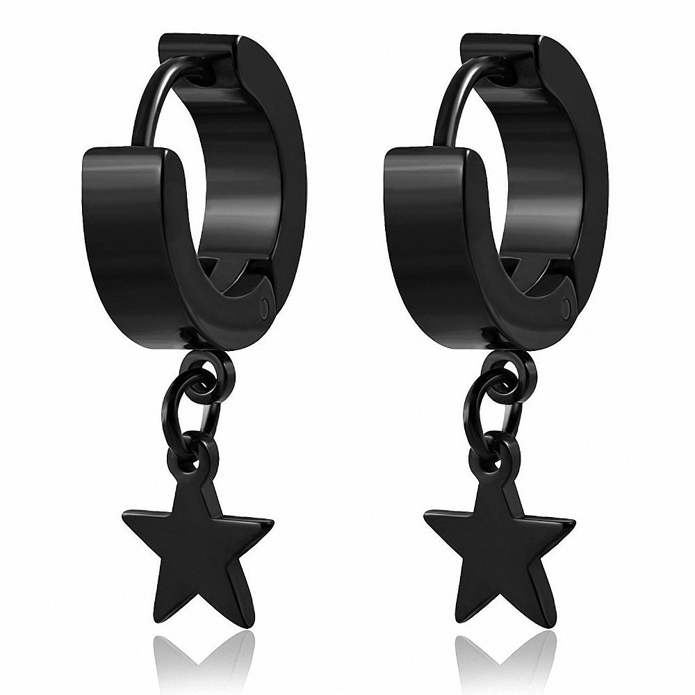 Boucles d'oreilles Huggie en acier inoxydable avec breloque étoile noire (paire)