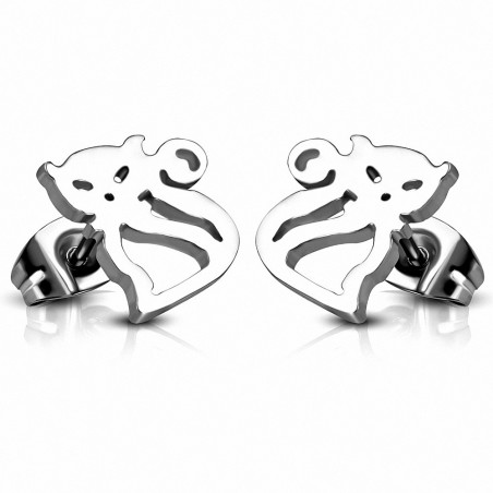 Boucles d'oreilles clous en acier inoxydable pour chat avec chaton à découper (paire)