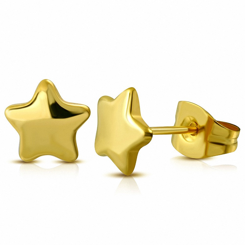 7mm | Boucles d'oreilles étoile en acier inoxydable plaqué en couleur dorée (paire)