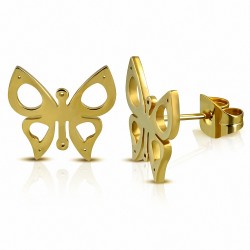 Boucles d'oreilles papillon à découper en acier inoxydable plaqué de couleur d'or (paire)