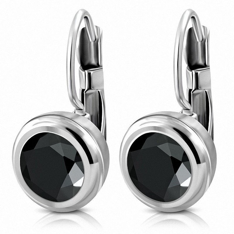 10mm | Boucles d'oreilles dormeuses à cercle rond en acier inoxydable avec noir de jais CZ (paire)