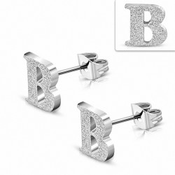 Boucles d'oreilles Alphabet B en acier inoxydable sablé (paire)