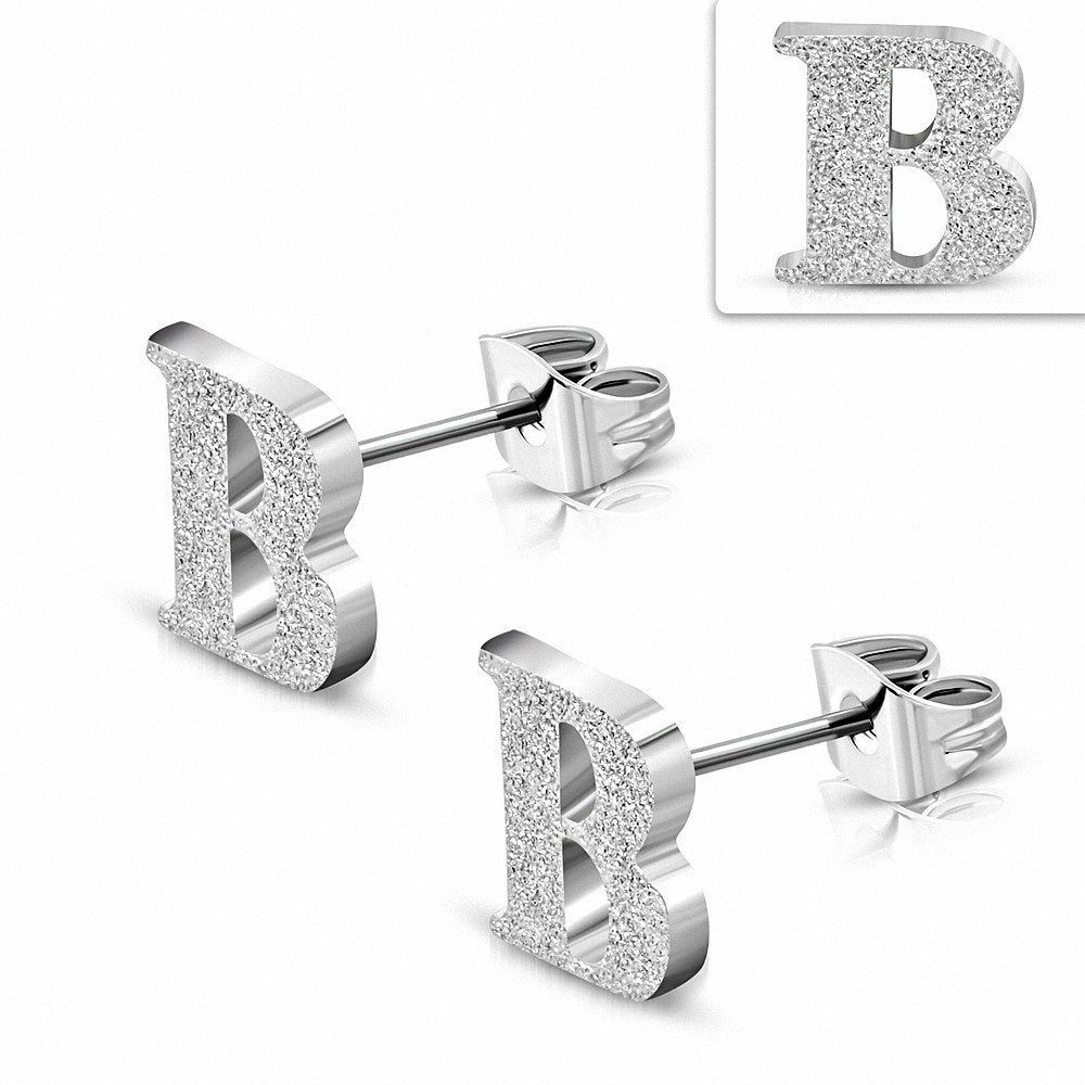 Boucles d'oreilles Alphabet B en acier inoxydable sablé (paire)