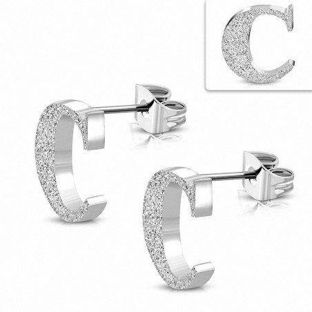 Boucles d'oreilles Alphabet C sablées en acier inoxydable (paire)