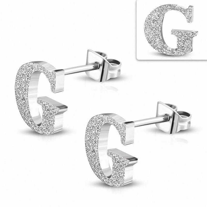 Boucles d'oreilles clous en acier inoxydable sablées Alphabet G (paire)