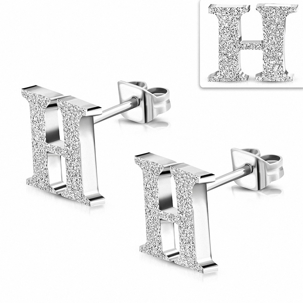 Boucles d'oreilles Alphabet H sablées en acier inoxydable (paire)