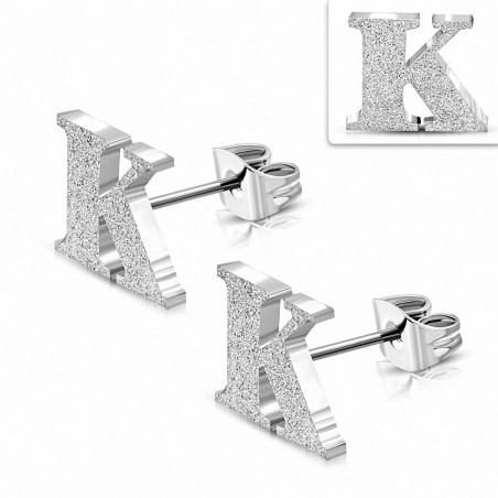 Boucles d'oreilles Alphabet K en acier inoxydable sablées (paire)