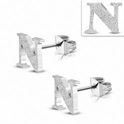 Boucles d'oreilles Alphabet N sablées en acier inoxydable (paire)